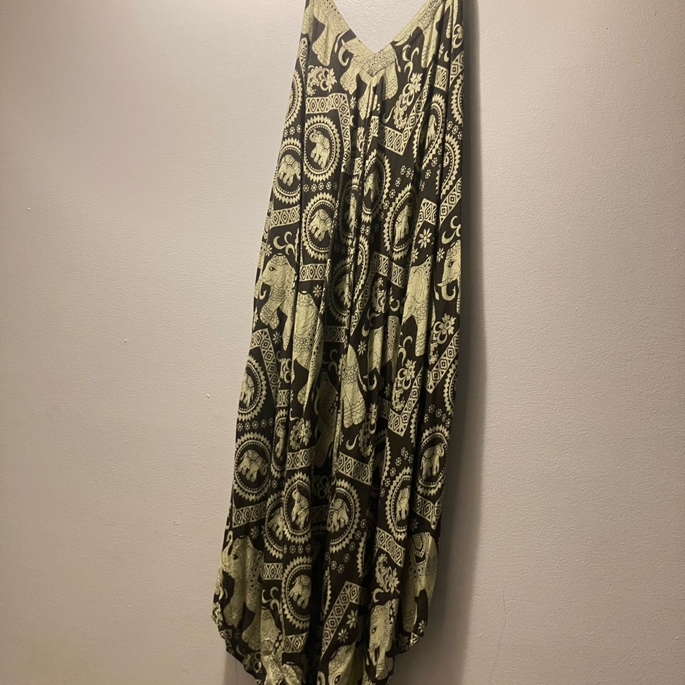 Green Elephant Print Jumpsuit
